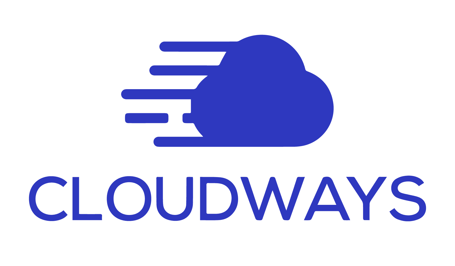 Cloudways logo: blue cloud with stripes coming off it on the left underneath in blue letters: Cloudways